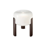 Full view of the frosted glass table lamp against a pale ground