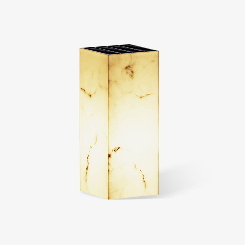 Tall glowing column in an imitation marble finish with a solar cap