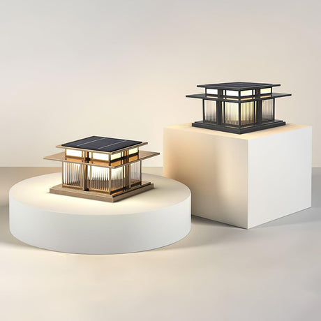 Two sizes of the cap seen side by side, the flared roof and frame clear