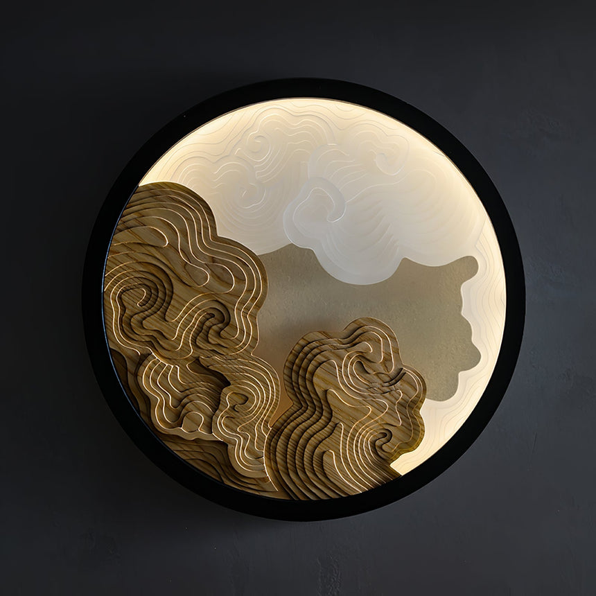 The disc lit bright, the contour layers stepping across its lower half