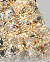 Close view of the cut crystal blocks lit from behind