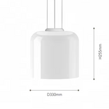 Dimension card for the 33 by 25 cm shape of the glass pendant light