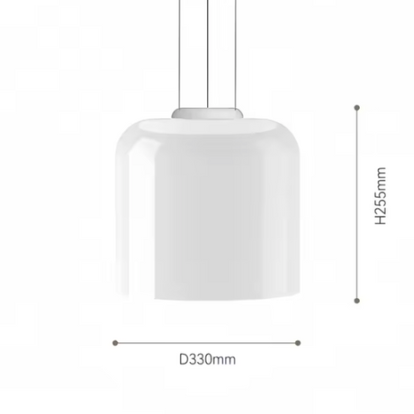 Dimension card for the 33 by 25 cm shape of the glass pendant light