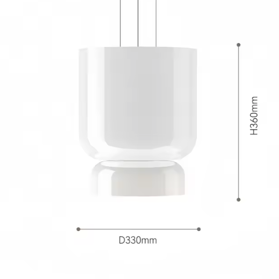 Dimension card for the 33 by 36 cm shape of the glass pendant light