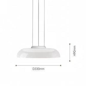 Dimension card for the 33 by 9 cm disc shape of the glass pendant light