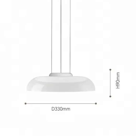 Dimension card for the 33 by 9 cm disc shape of the glass pendant light