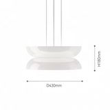 Dimension card for the 43 by 18 cm shape of the glass pendant light