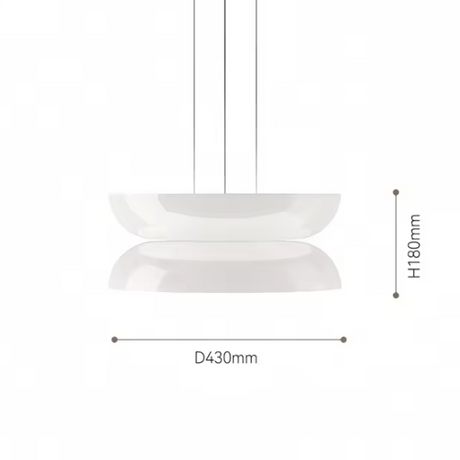 Dimension card for the 43 by 18 cm shape of the glass pendant light