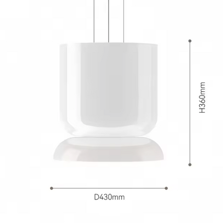Dimension card for the 43 by 36 cm shape of the glass pendant light