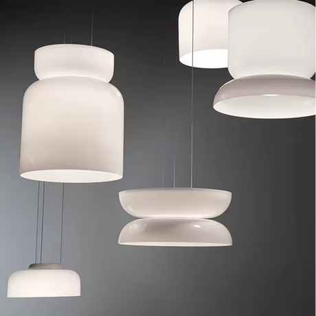 The white jade glass family shown together at different heights