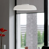 Single white glass shade hung in front of a bright window