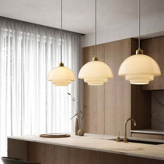 Ivory Glass Pendant Light Retro 1950s Style