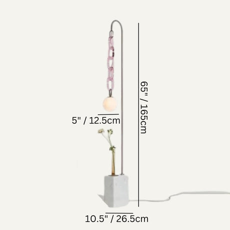 Dimension drawing of the pink version at 65 inches tall on a 10.5 inch base