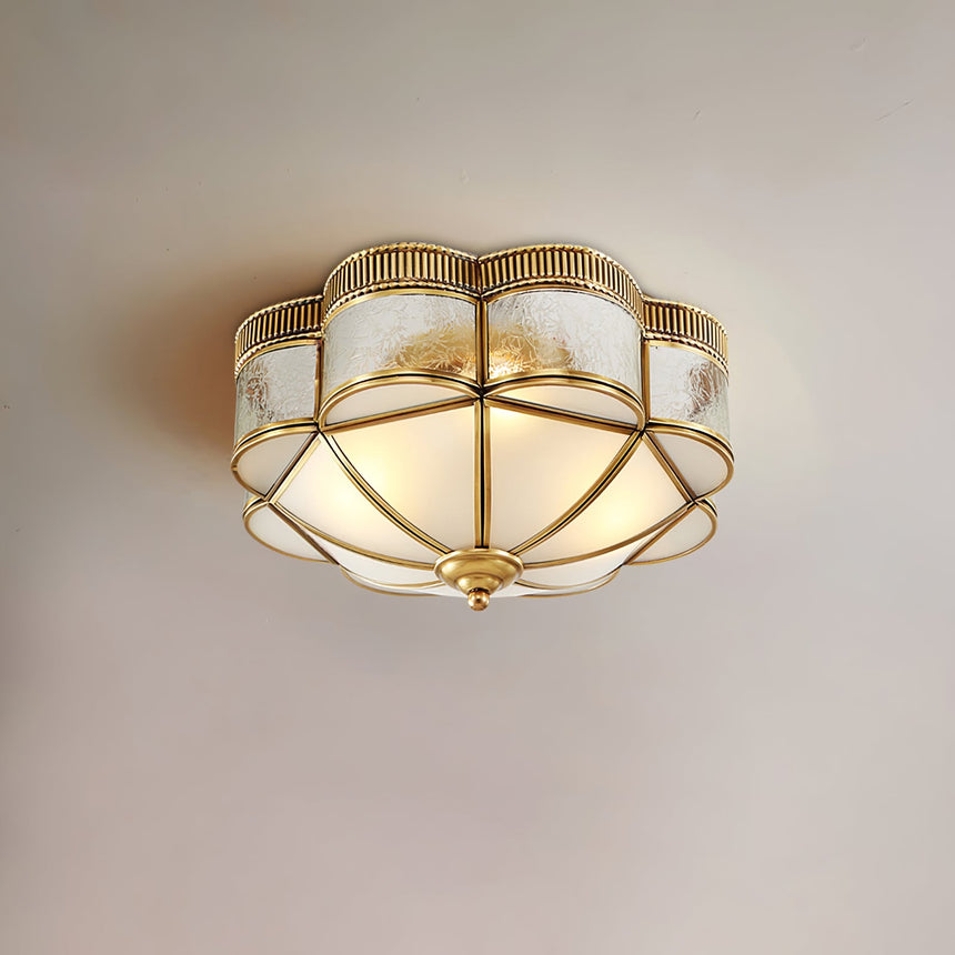 Close view of the brass ribs crossing the frosted dome