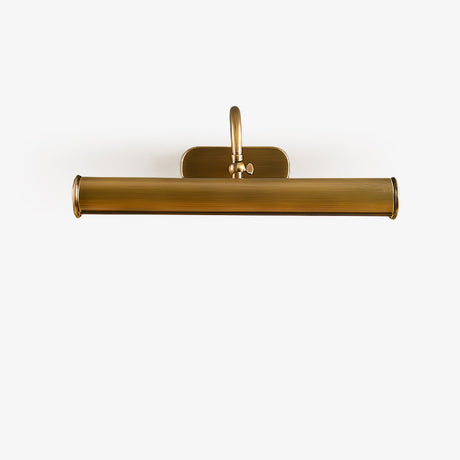 Gooseneck wall sconce in copper, a hooded tube on one arched arm