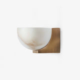 Half moon stone bowl wall light on a square metal plate, unlit