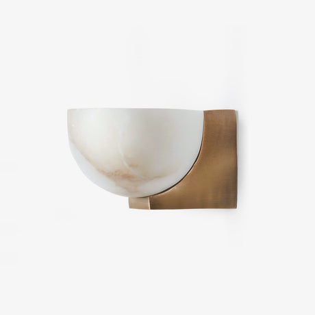 Half moon stone bowl wall light on a square metal plate, unlit