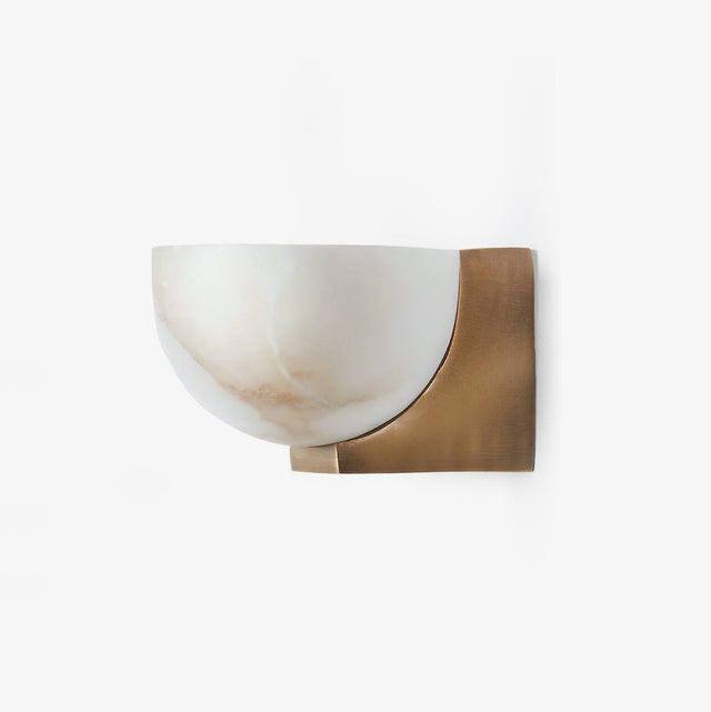 Half moon stone bowl wall light on a square metal plate, unlit
