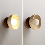 The walnut version lit beside the same fitting unlit, showing the open bowl