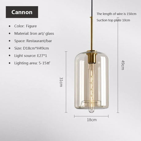 A narrow amber shade drawn at 18 cm across and 49 cm tall with its cord