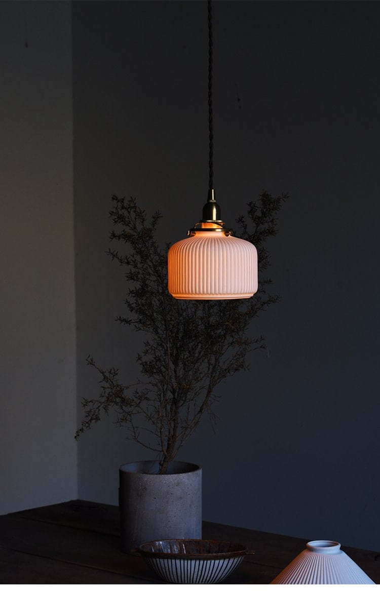 Ribbed Ceramic Pendant for Kitchen Decor