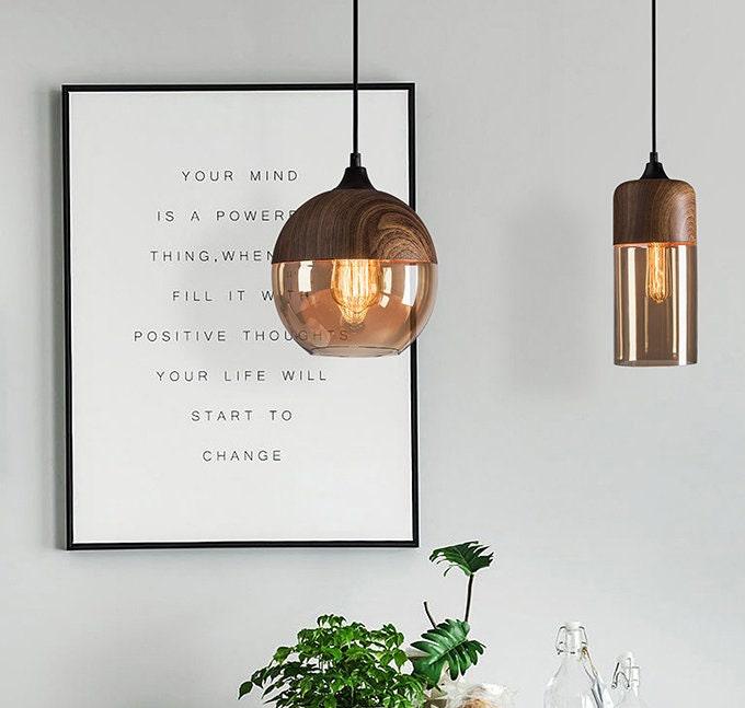 Wood-Toned Pendant Light for Cafe Decor