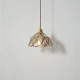 Brass pendant light flower shape side angle view