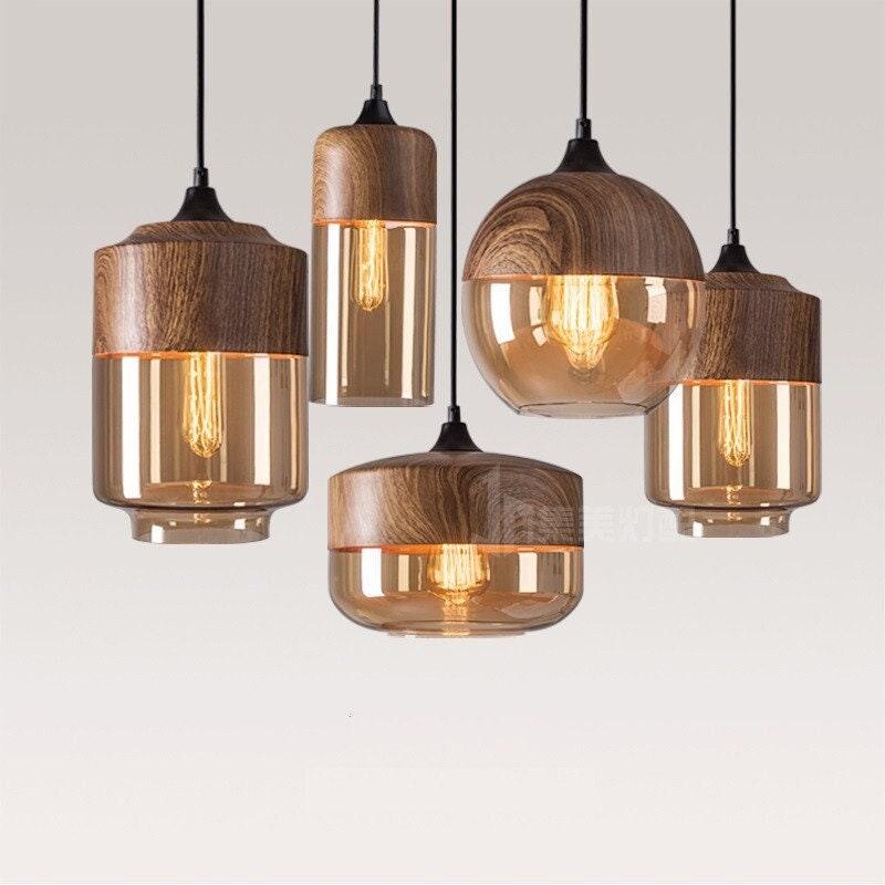 Wood Pendant Light LED Sphere Design for Dining Room