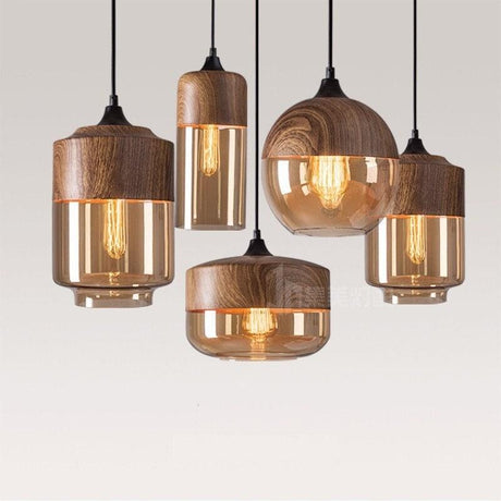 Wood Pendant Light LED Sphere Design for Dining Room