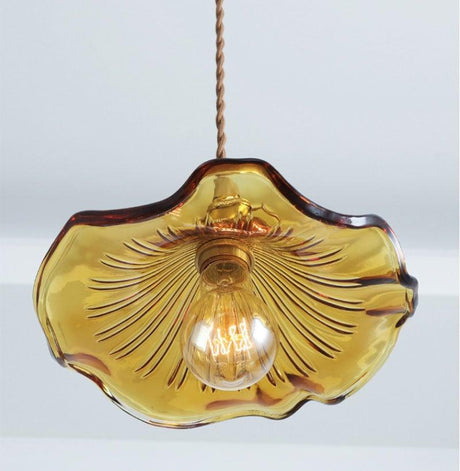Metal and glass Brass Pendant Light – fluted vintage design detail view | OroDwell