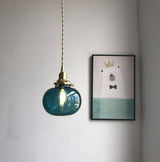 Glass Globe Pendant Light with Brushed Brass Holder