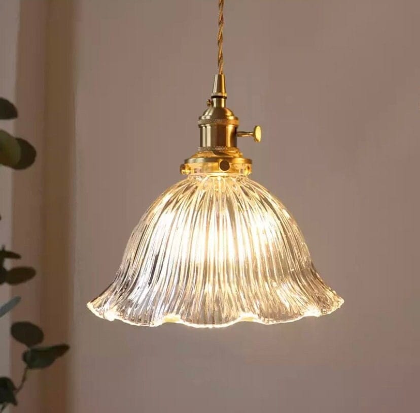 Brass pendant light LED fluted glass design for dining room
