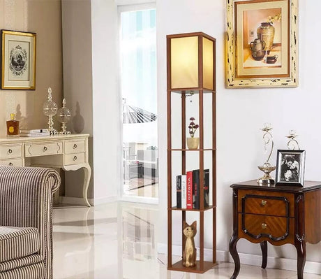 Wood Floor Lamp with Shelves for Modern Homes