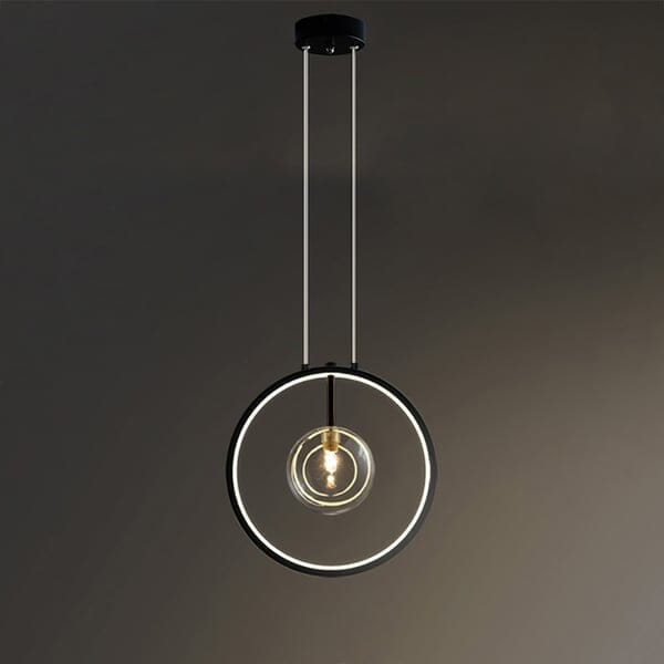 Glass pendant light above kitchen counter