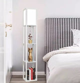 Wood Floor Lamp with Shelves for Bedroom Decor