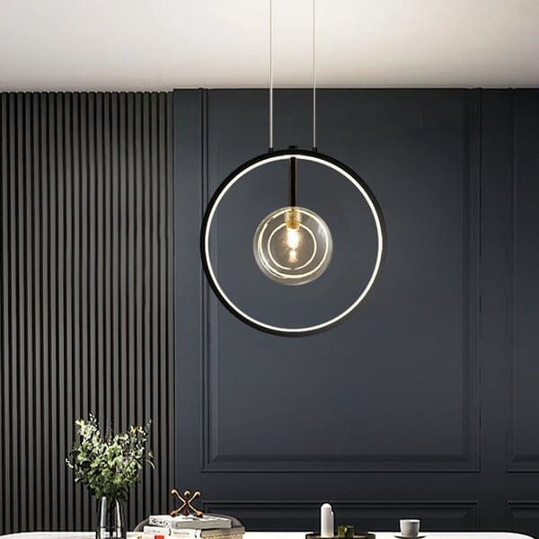 Sputnik-style glass globe pendant for dining table