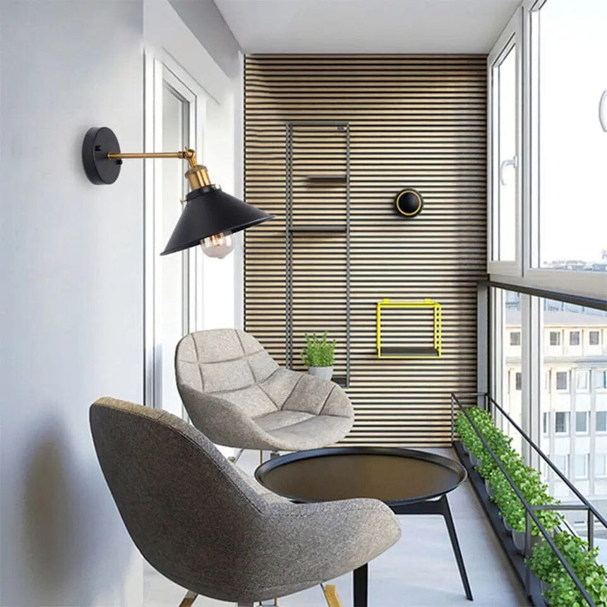 Wall lamp mounted on interior brick wall