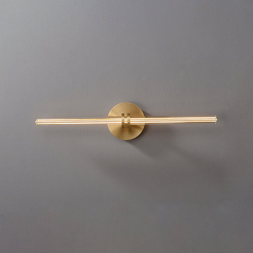 The rod and its round plate seen from the side, the glass clear of the wall