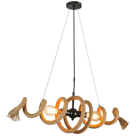 The coiled rope fitting seen at an angle with its two cable drops
