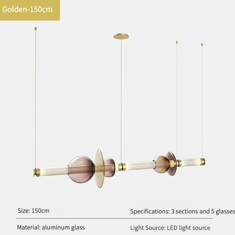 The 150 cm gold version shown with its three sections and five glass pieces