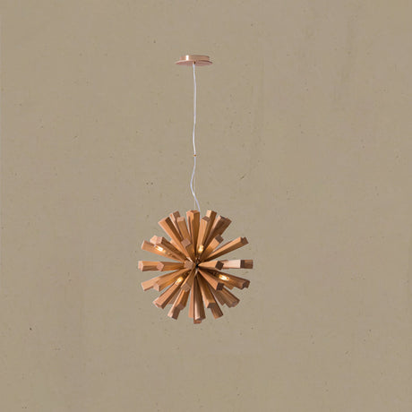The slat sphere seen in full on its cable from a short distance