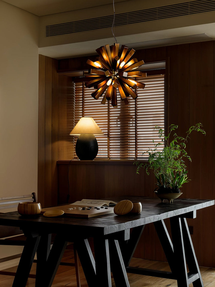 Chandelier in wood and metal