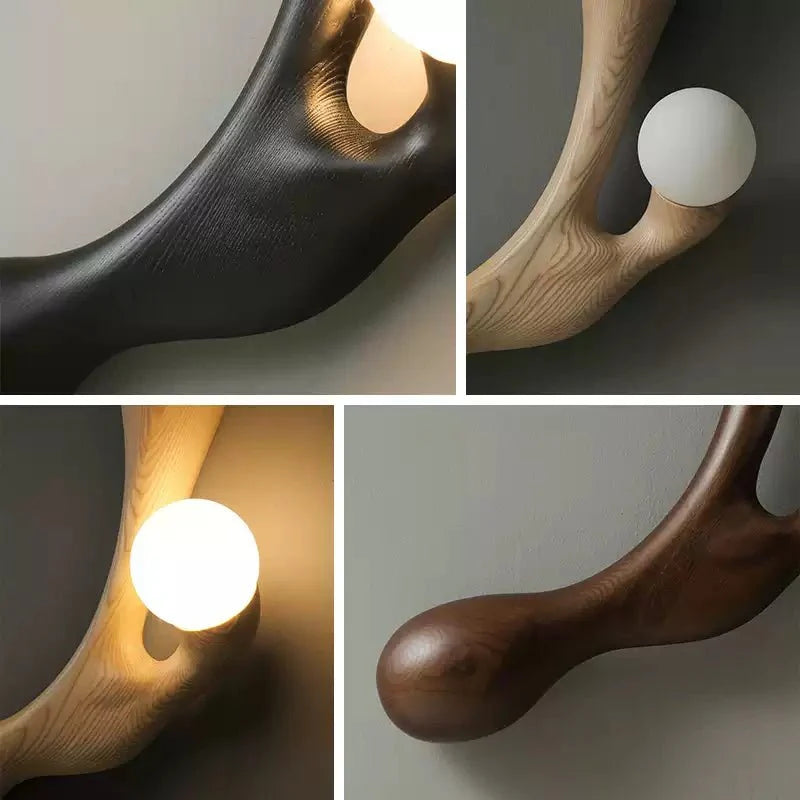 Close views of the walnut grain running along the carved wood arm