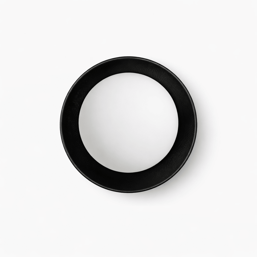The black ring seen from the front, the white ball held inside the frame