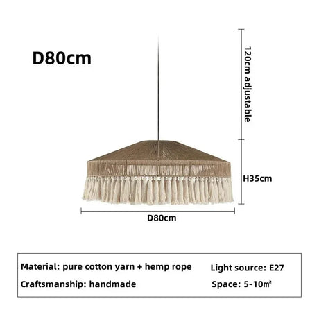 Specification card for the jute pendant light, E27 source, handmade, 5 to 10 square meters