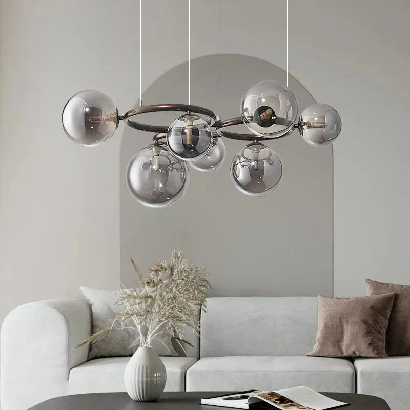 Glass orb chandelier with modern ceiling light fixture