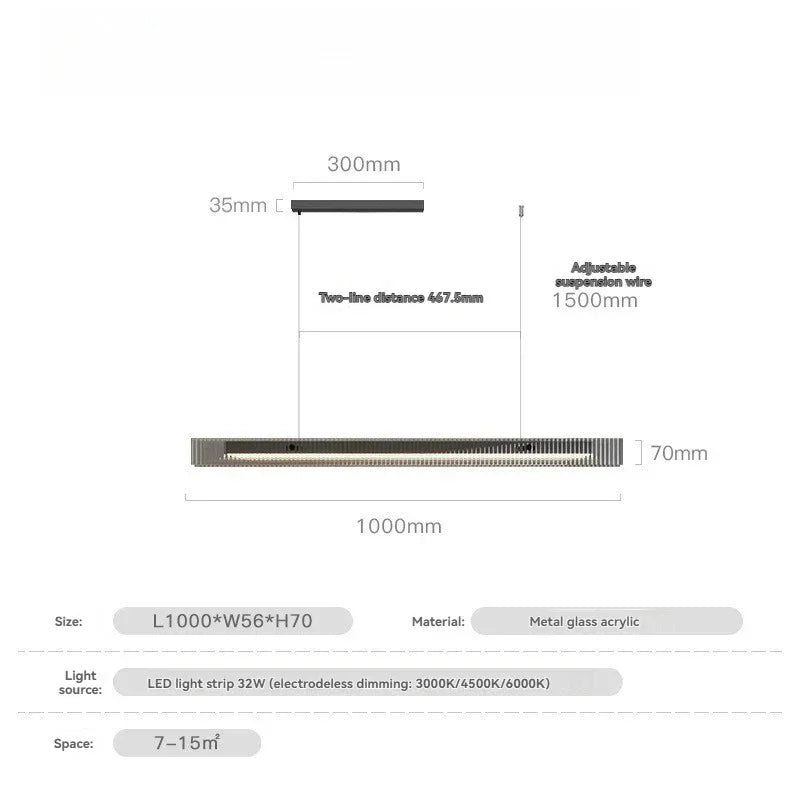 The 100 cm black version drawn with its length and suspension marked
