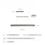 The 120 cm black version drawn with its length and suspension marked