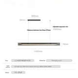 The 140 cm black version drawn with its length and suspension marked