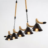Four black cones and the rope wave above them seen at an angle